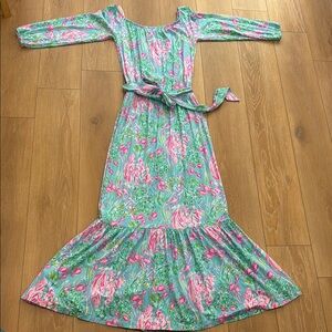 Lilly Pulitzer Odella Off-The-Shoulder Maxi Dress in Amalfi Blue Best Fishes - M